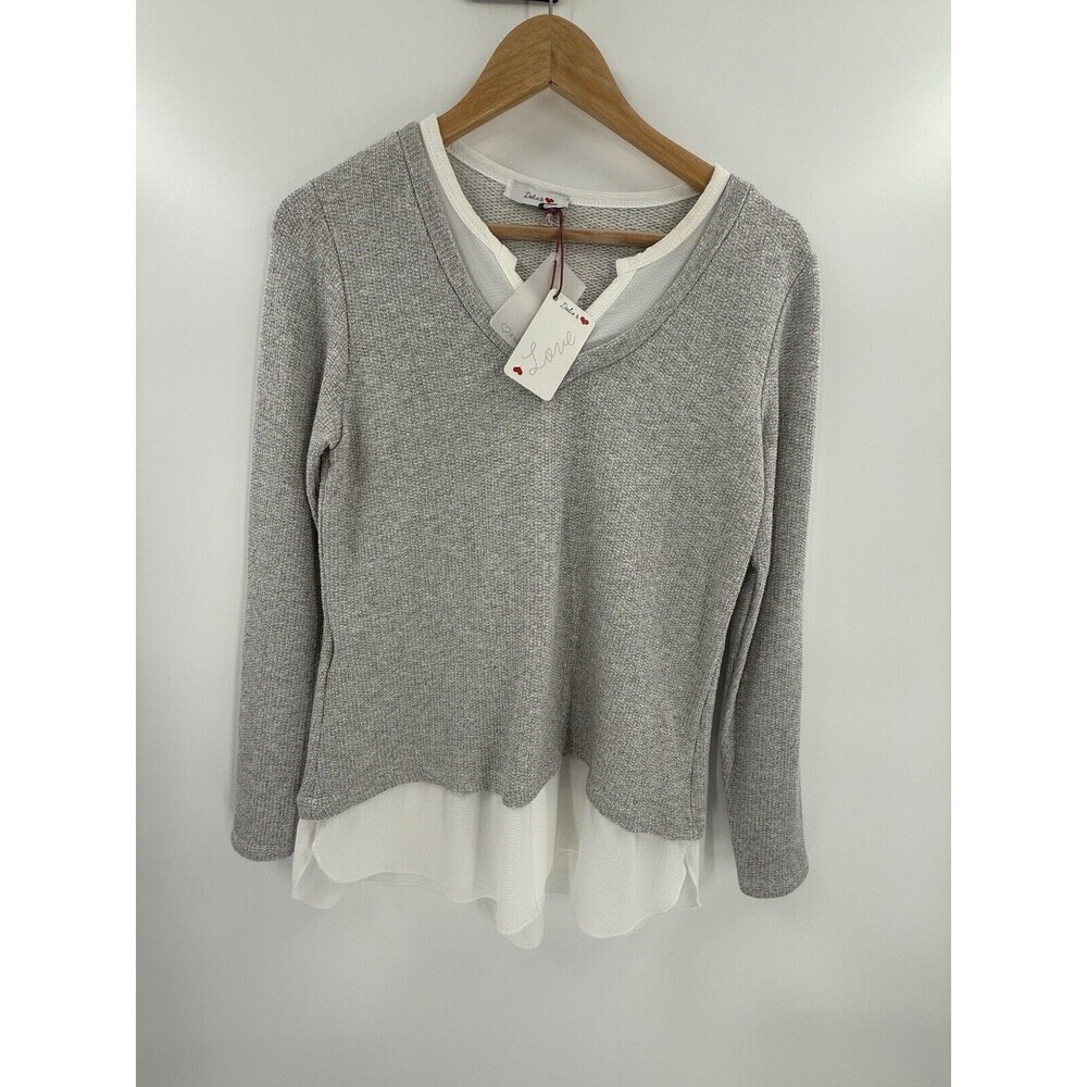 New W Tags Dolce V Neck Layered Look Sweater White/Silver Metallic Size MEDIUM